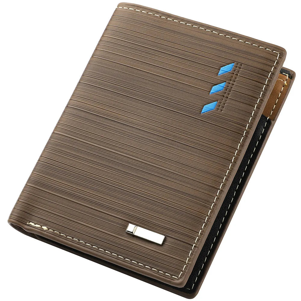 Business Men's Short Wallet Microfiber Synthetic Leather Short Wallets Men Stripe Male Purse Coin Pouch Multi-functional Cards