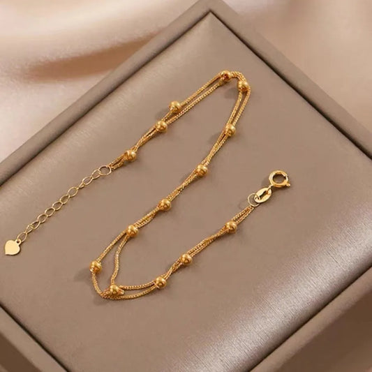 Bracelet ciel étoilé en or 18 carats, bracelet en or Au750, chaîne simple, porte-bonheur, petites perles d'or pour femme, bijoux de fête de mariage, cadeaux