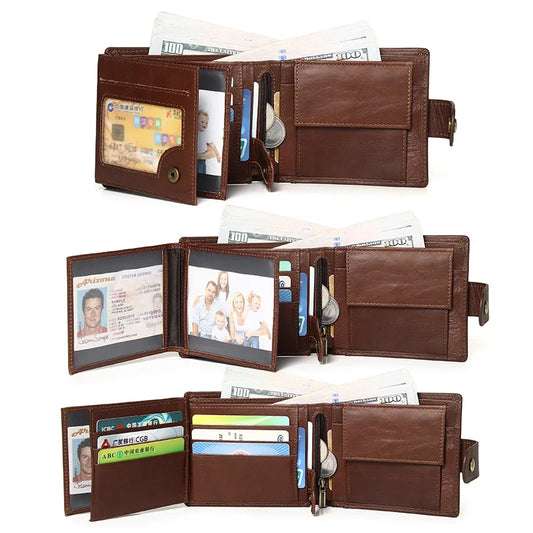 Portefeuille Classique Homme en Cuir Véritable Porte-Cartes RFID Monnaie
