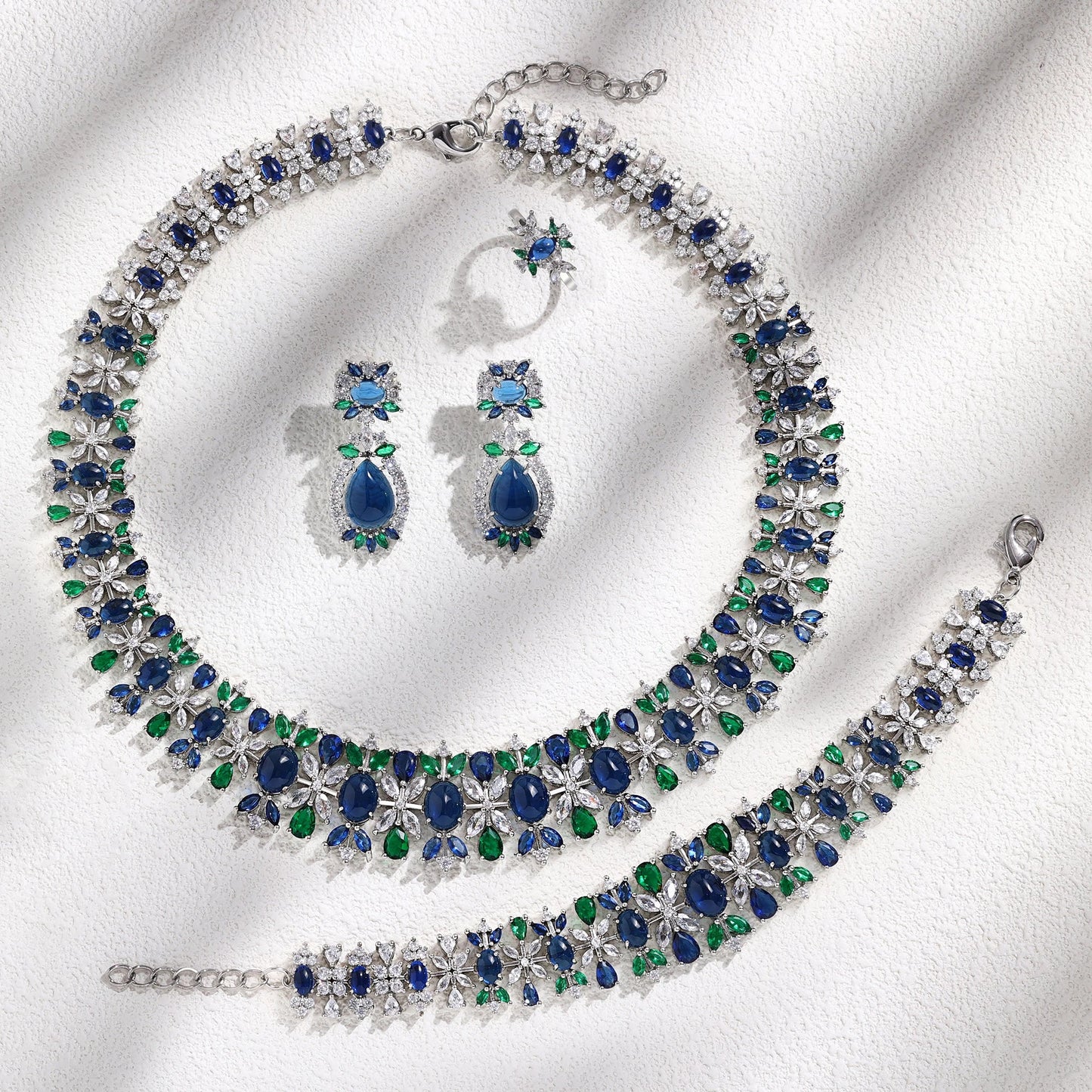 2023 New Fashion 4-Piece Turquoise Dubai Women's Wedding Jewelry Set Nigeria Africa Necklace Earring Set