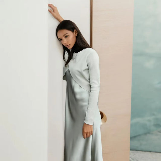 Summer Women Fashion Long Dress Elegance Soft Silk Satin Vest Dress Knitted Top Match Set Maxi Length Woman Chic Dress Set