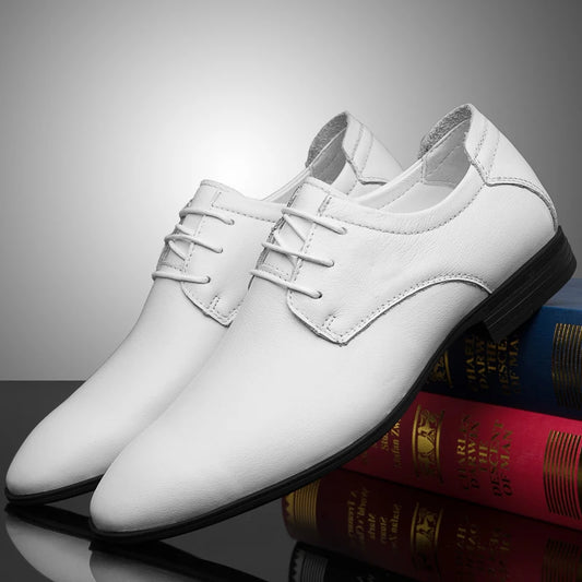 2024 Man Cow Leather Shoes Rubber Sole Casual Men's Shoes Formal Office Business Dress Genuine Leather Oxfords Wedding Shoes