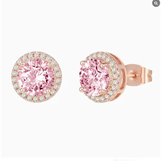 100% moissanite 925 Sterling Silver 6.5mm halo stud earring rose gold Ear Jewelry with GRA pink moissanite earring for women