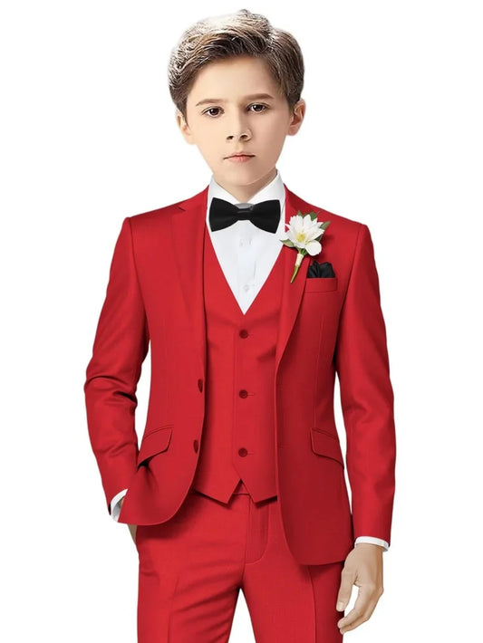 Notched Lapel Kids Tuxedo 3 Pieces Stage Performance Wear Classic Elegant Long Sleeve Boys Suit Set Wedding Ring Bearer Outfit