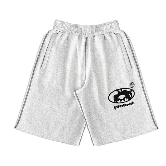 Summer Men Grey Cotton Y2K Hiphop Streetwear Shorts European Street Style Trendy Baggy Casual Cargo Urban Casual Wear Fashion