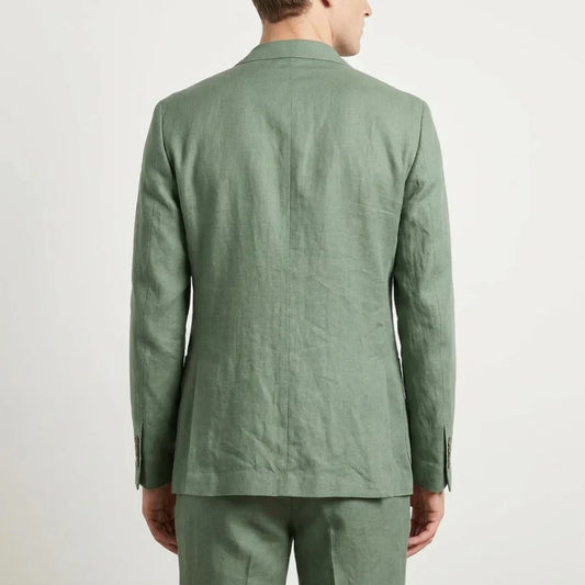Sage Green Linen Men Suits for Prom Party 2 Pieces Slim Fit Wedding Suit Notched Lapel Jacket with Pants Summer Beach Set