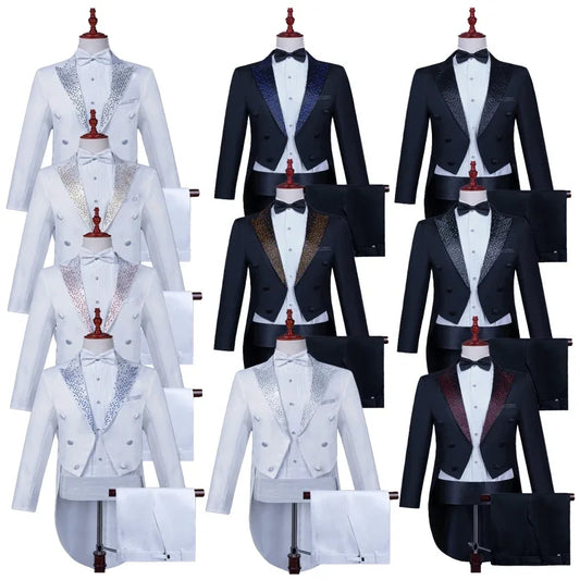 2025 New Hot Diamond Collar Tuxedo for Men 2-Piece,Magician/Vocalist Conductor Clothing Suit,Color Diamond Performance Dress Set