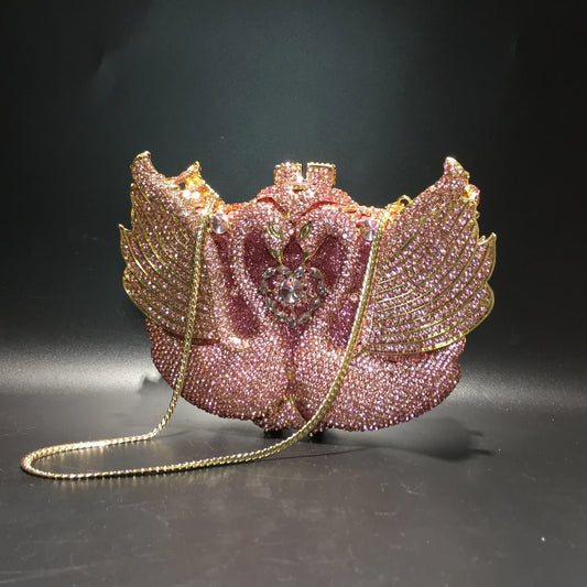 Chain New Product Hot Sale Ladies Purse Crystal Stone Evening Bags Swan Lady Purses Design Swan Clutch Bag
