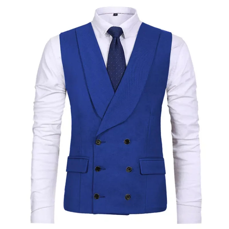 Men Vest Gray Double Breasted Casual Business Waistcoat Jacket Formal Slim For Groosmen Wedding Banquet Suit