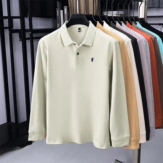 100% Pure Cotton Long Sleeved Men's Polo Shirt Hot Selling Brand Autumn Season Exquisite Pony Embroidery Breathable Top T-shirt