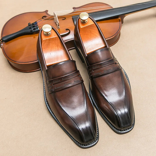 Men's Large Size Thick Bottom Heightening Painted Surface Slip-On Loafers Shoes with Rubber Sole And Ultra Leather Material