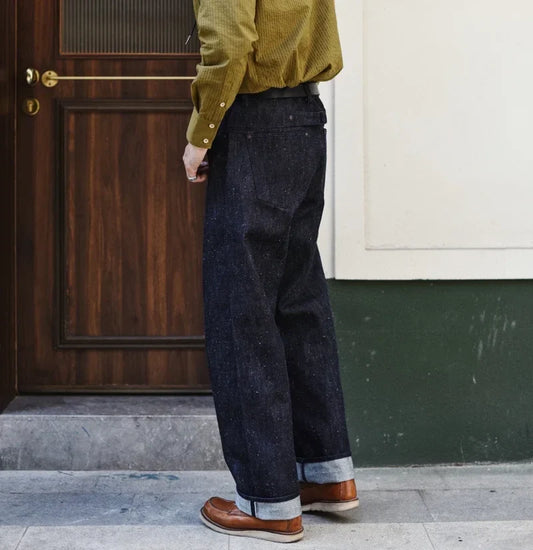 Men Jeans Sanforized Selvedge Raw Denim Denim Jeans for Men Linum Silver Button Cotton Wide Leg Loos Fit