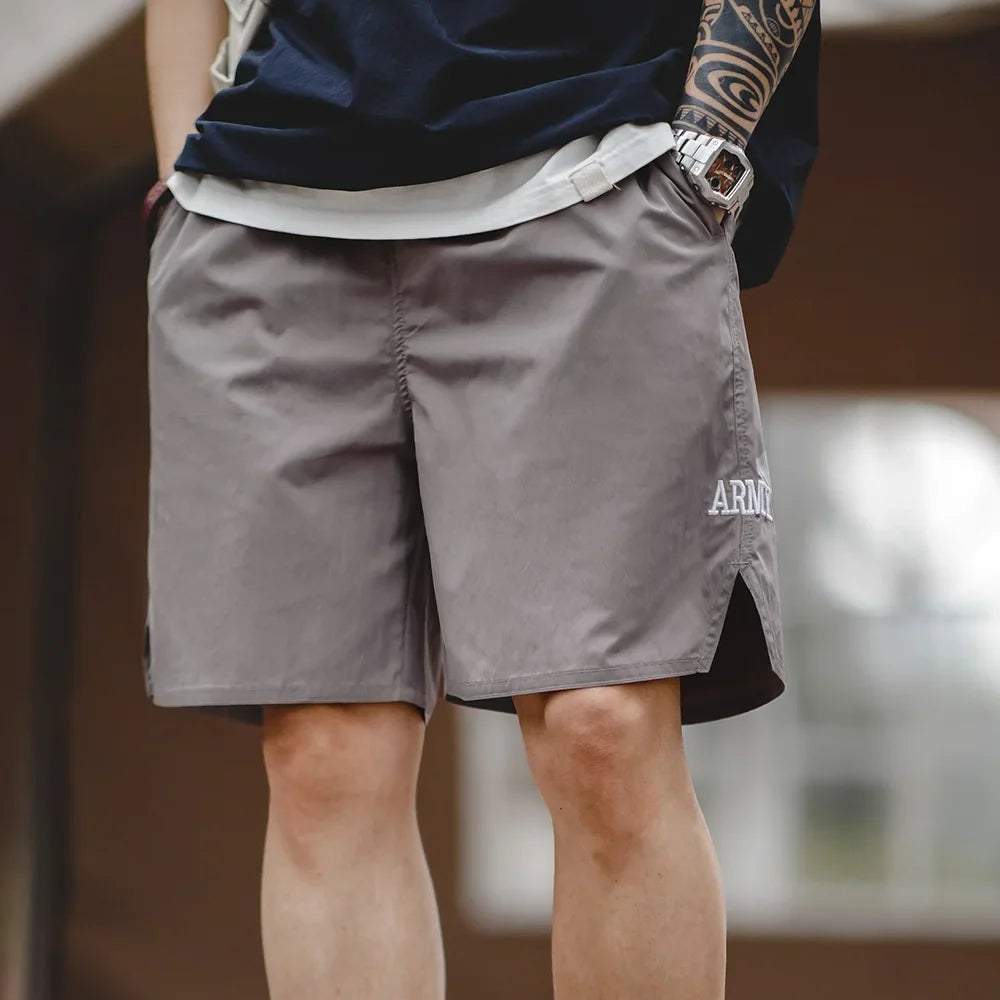 Retro Training Sports Shorts with Thin Letter Embroidered Straight Shorts for Men's Summer Fashion Pants