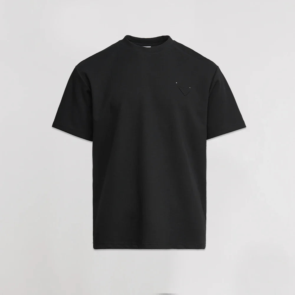Men's Heavyweight 280g 2026 Summer New Cotton Solid Color Short Sleeve T-Shirt Crew Neck Triangle Label All-match Minimalist Tee