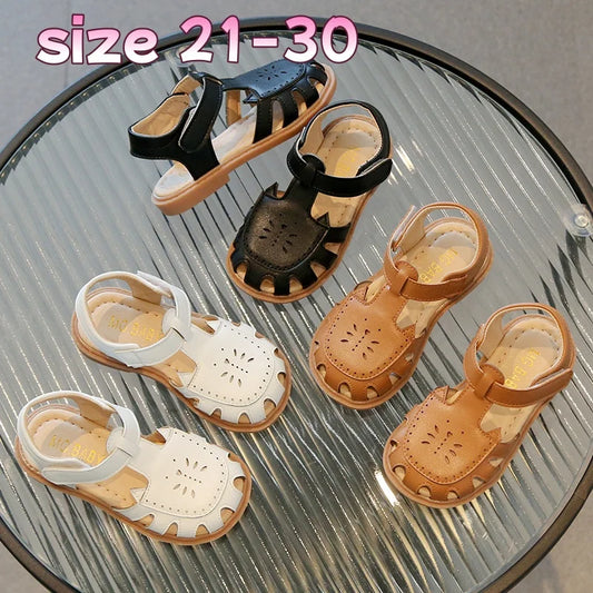 Baby Girls 1-6Y Summer Fashion Sandals Hollow Out Breathable PU Leather Soft Non-slip Sole Cute Footwear