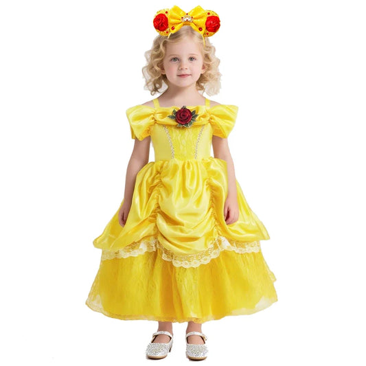 Girl Belle Dress Beauty Cosplay Costume Princess Deluxe Applique Outfit Children Birthday Party Elegant Gown Fairy Disguise Sets