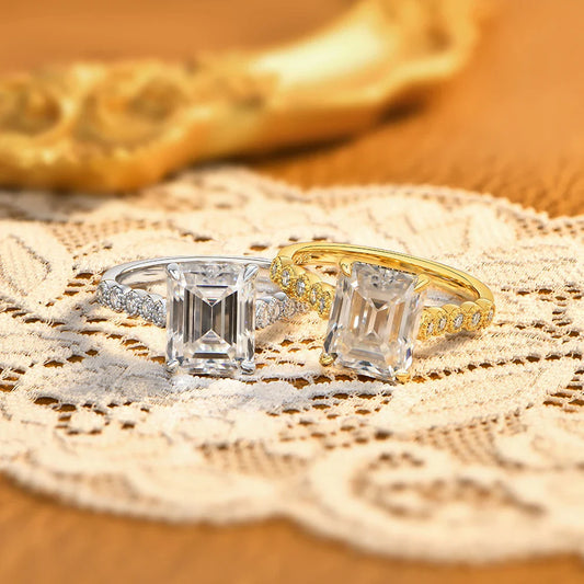 Bagues de luxe en moissanite taille émeraude pour femmes, en argent S925, solitaires de fiançailles 4 carats avec accents pavés, bijoux de mariée
