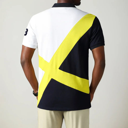 Men's polo shirt Short-sleeved casual fashion polo shirt cross stitching color contrast classic pattern embroidery stitching