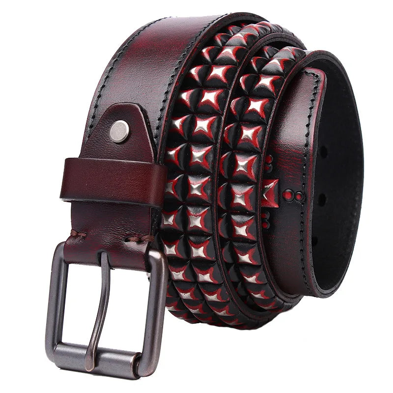 3.8CM Retro Real Genuine Leather Belt Luxury Thick Rivet Belts Men Leather Vintage Strap Male Wide Jeans Ceinture Black Waist