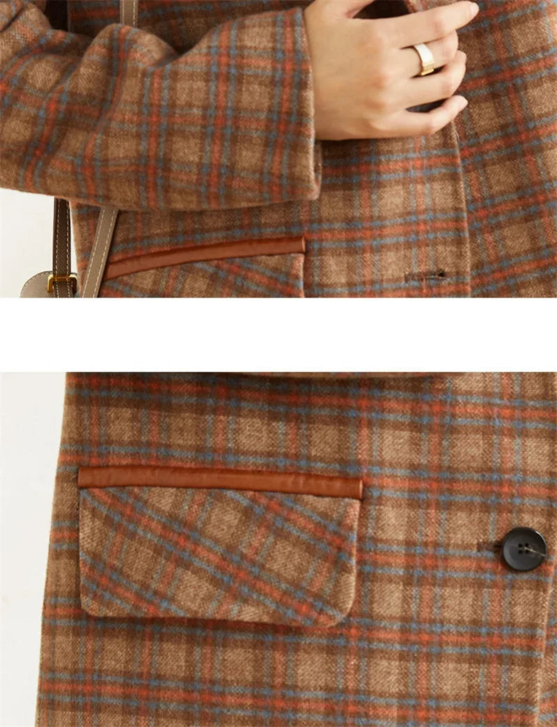 Plaid Suit Women's Jacket Autumn Winter 2025 New Fashion Long Sleeve Warm Blazer Female Coats Casual Office Ladies Overcoat Tops