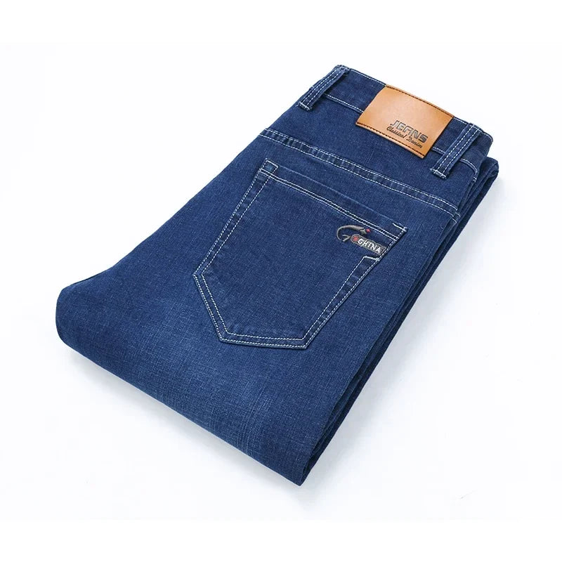 2025 Spring Autumn Men's Straight Jeans Denim Pants Classic Style Business Stretch Casual Trousers Large Size 40 42 44 46