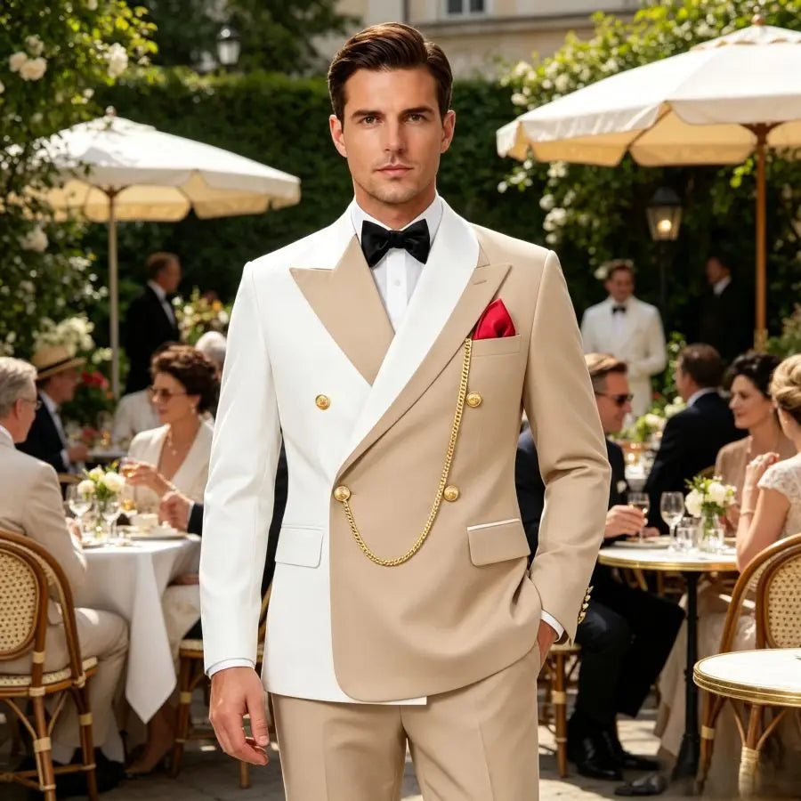 Double Breasted Wedding Suits for Men Asymmetrical Neck Slim Fit Groom Tuxedo 2 Pieces Custom Made Jacket Pants Formal Set