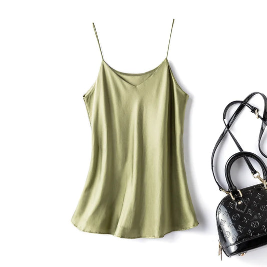 Double-Layer Silk Camisole for Women, Mulberry Silk Bandeau, Sexy V-neck Tanks and Camis, Summer Vest, 2025