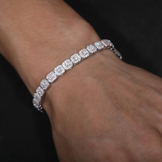 Bracelet de tennis serti de moissanite glacée avec halo pour femmes et hommes en argent sterling S925 plaqué or 18 carats, bijoux avec certificat GRA, cadeaux
