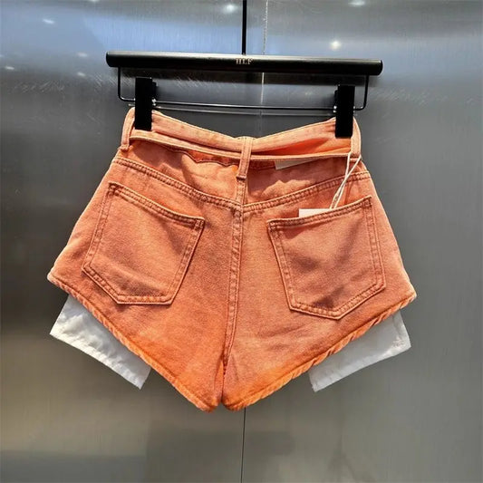 2025 Autumn New Orange Denim Shorts High Waist Pockets Sexy Hot Pants Jean Shorts