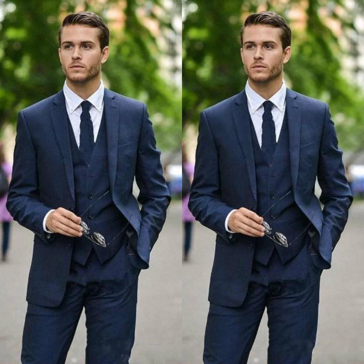 Navy Blue Men Suits Groom Tuxedos Notch Lapel Mens Wedding Blazer Suits Custom Made 3 Pieces Suit(Jacket+Pants+Vest)
