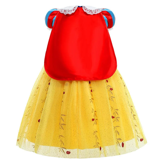 2026 Disney Girl Cosplay Snow White Dress Yellow Luxury Costume With Cloak Holiday Party Gift For Girl Dress + Apple Accessories