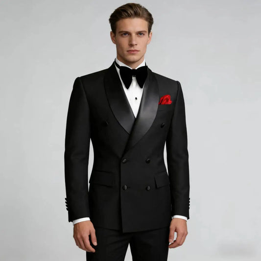 Men's Double Breasted Tuxedo Suit Slim Fit Shawl Lapel Formal Jacket & Pants Set for Wedding Party Prom