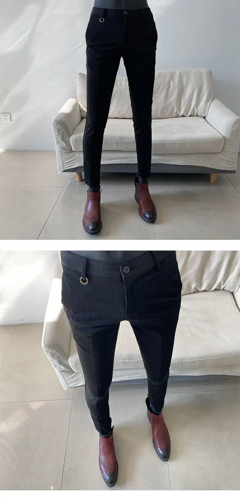 High Quality Striped Suit Pants 2025 Men Elegant Slim Fit Tight Trousers Men Office Party Business Casual Slim Fit Dress Pants