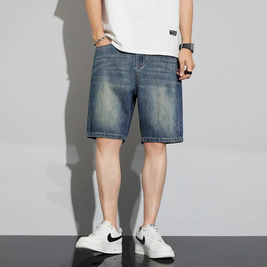 Men's Vintage Denim Shorts Summer Thin Fashion Straight Loose Short Pants Comfortable Personality Wide-leg Casual Jeans