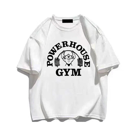 Powerhouse Gym Print T-Shirts Spring Summer Women Daily Casual Loose Cotton Clothing Harajuku Letter Appliques Women Tees