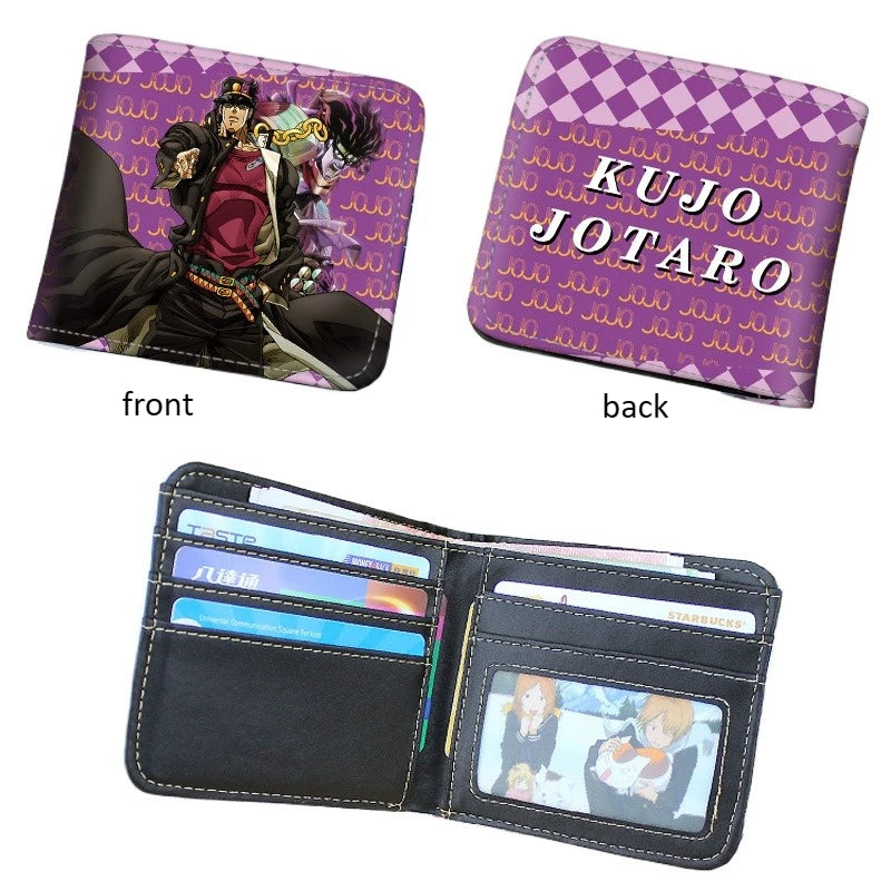 Anime JoJo's Bizarre Adventure - Portefeuille pliant en cuir synthétique PU kaki pour homme - Porte-monnaie cool Kujo Jotaro avec pince à billets