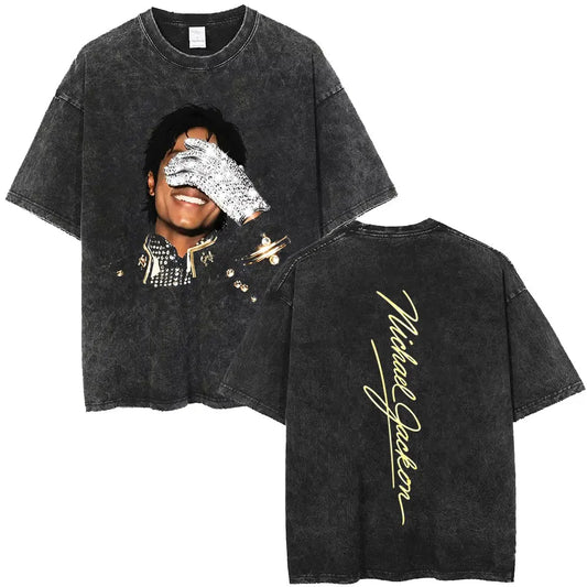 Washed Vintage Michael Jackson Face Graphic T-shirt Men Women Fashion Hip Hop Oversized T-shirts Male Retro Gothic Rock T Shirts