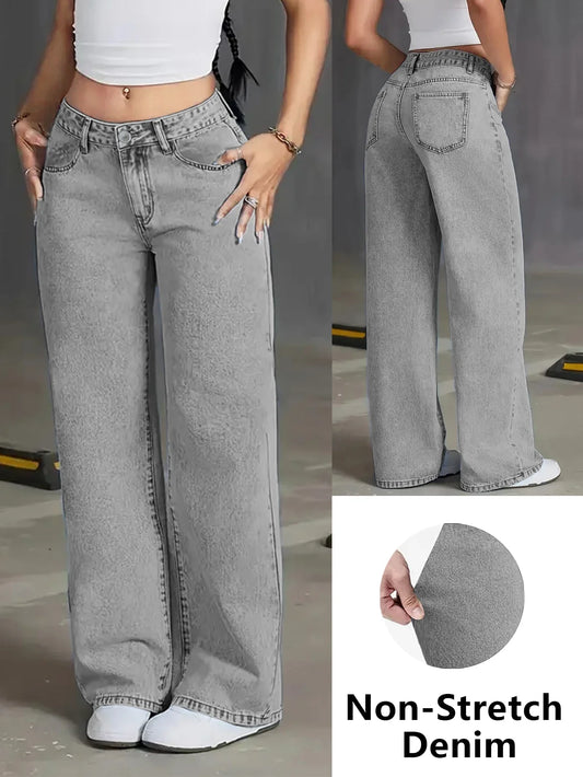 Autumn new high-waisted wide-leg women's jeans - light grey washed jeans, loose and fashionable, suitable for casual wear