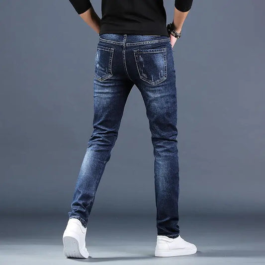 Harajuku Fashion Men's High-end Embroidered Jeans Korean Style Prints Patches Slim Fit Casual Spring Autumn Cowboy Trousers