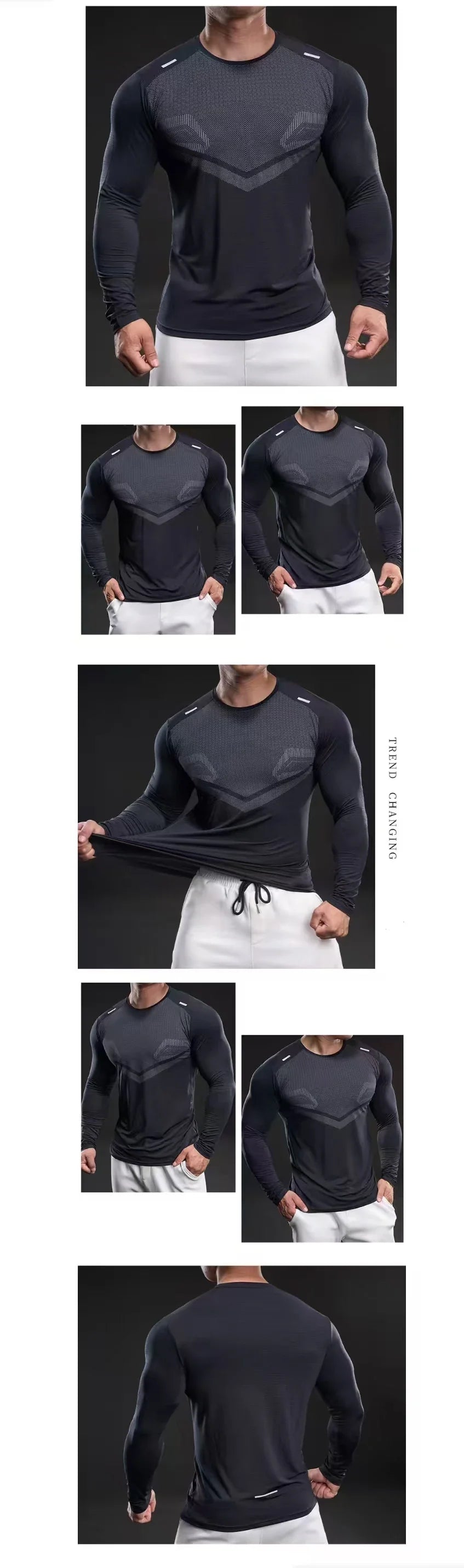 Loose-fit men's plain quick-dry breathable ice silk long-sleeve T-shirt for summer fitness and sports