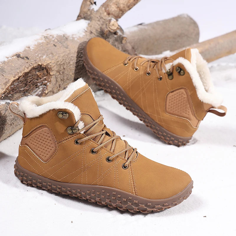 Winter Warm Men Cotton Boots Outdoor Wide Toe Barefoot Snow Boots Breathable Walking Hiking Shoes Comfortable Casual Sneakers