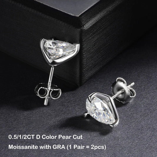 GRA Certified 0.5/1/2CT D Color Pear Cut Moissanite Earrings For Women 925 Silver Plated 18k Party Wedding Earring Ear Stud
