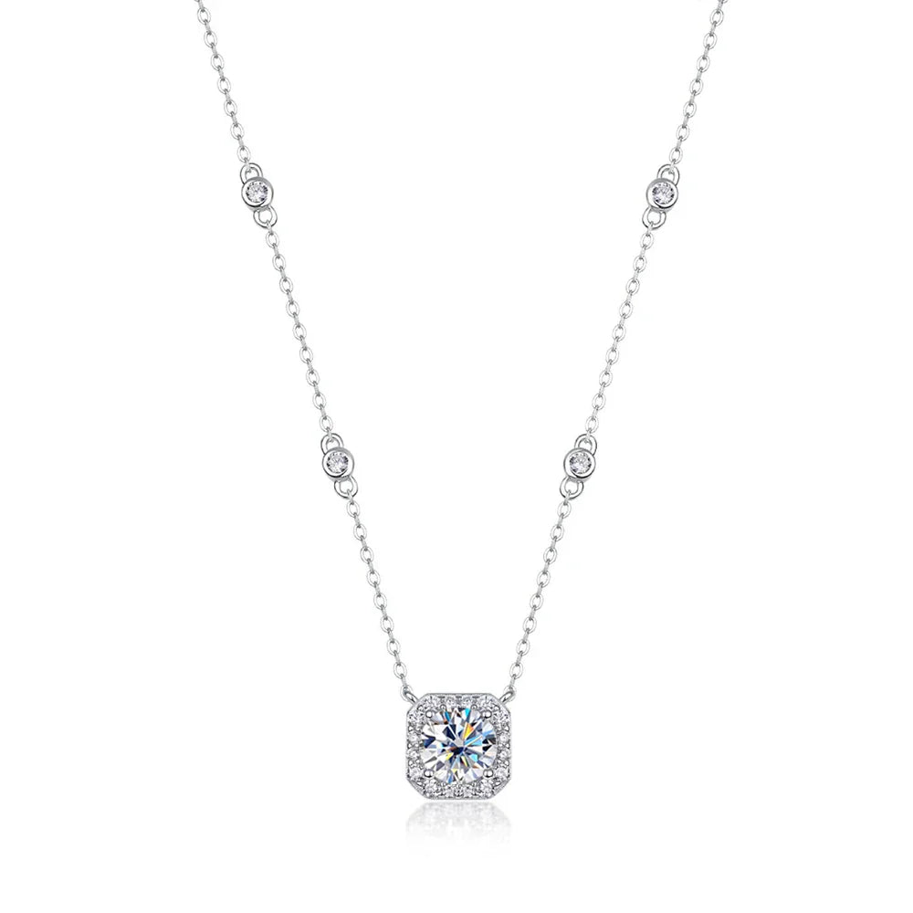 1CT GRA Certified Moissanite Necklace for Women Lab Created Diamond 925 Silver Pendants 18k Gold Plated Jewelry