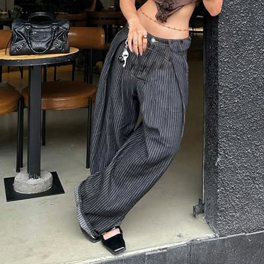 Women Striped Relaxed Fit Jeans Retro Low Rise Wide Leg Denim Pants Grunge Loose Trousers 2026 Spring Y2K Clothes 2026