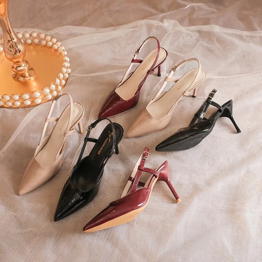 New Brand Plus Size 34-42 Women Heeled Sandals Retro Rome High Heels Shoes Women High Heel INS Leather Buckle Pumps Mules