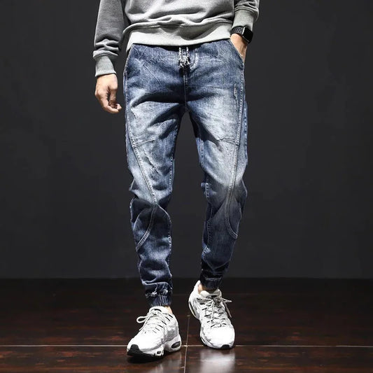 Autumn Jeans Elastic Waistband Mens Baggy Jeans Harun Pants Workwear Retro Men's Skinny Jeans Tapered Jeans