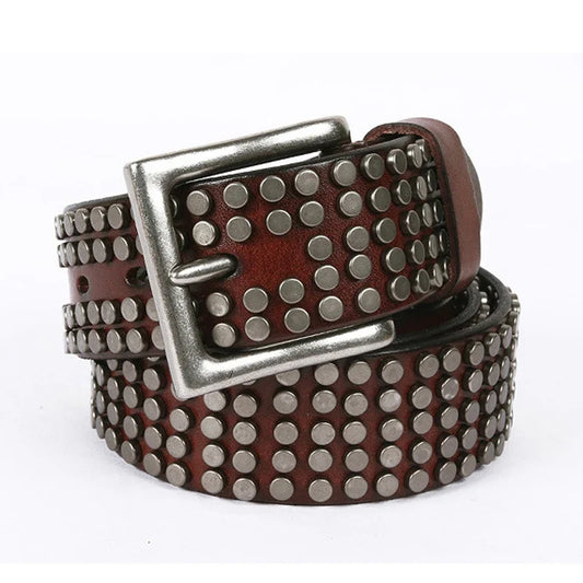 Top Heavy Metal Genuine Leather Belt Men Cowskin Cowboy Belt Ceinture Homme Punk Jeans Strap Wide Cinturon Mujer Waistband
