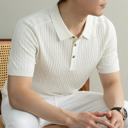 Summer Light Luxury Men's Polo Shirt Breathable Nut Flower Casual Collar Knitted Short Sleeve T-shirt for Men