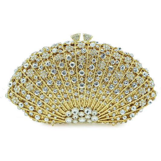 High Quality Elegant Exquisite Fan Shaped Ladies Evening Clutch Bag Banquet Chain Shoulder Bag