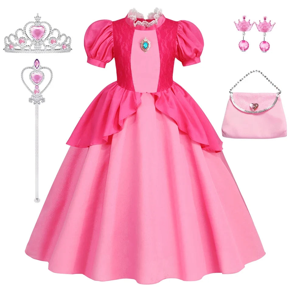 Peach Dresses For Girls Princess Costume Clothes Party Cosplay Halloween Carnival Birthday Dress Kids Vestidos